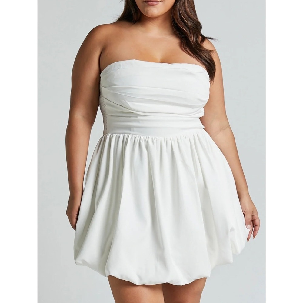 Showpo SHAIMA MINI Strapless Bubble Hem Dress In White Size 14 Bridal Party Chic